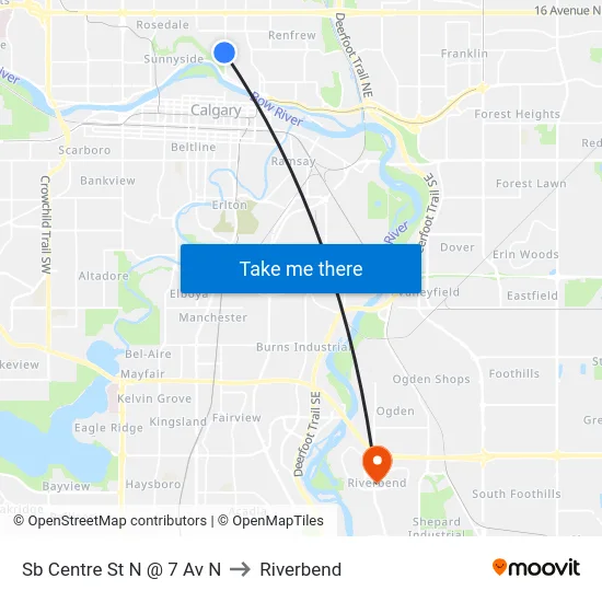 Sb Centre St N @ 7 Av N to Riverbend map