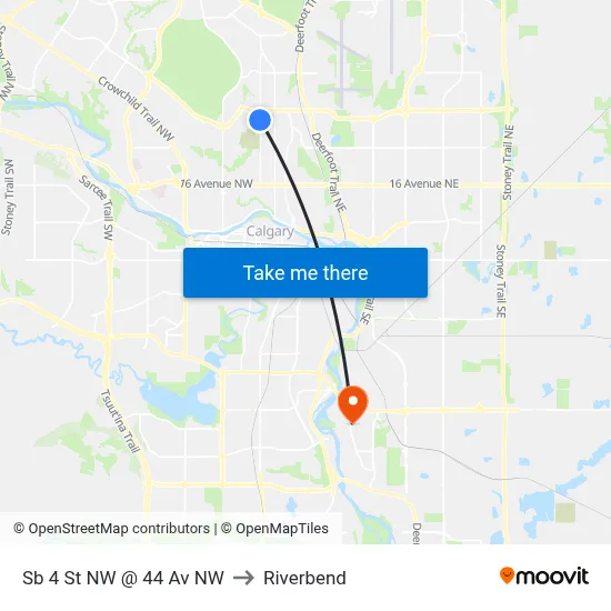 Sb 4 St NW @ 44 Av NW to Riverbend map