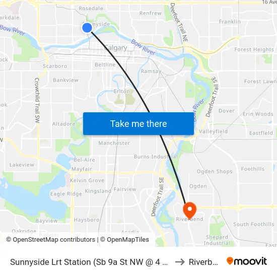 Sunnyside Lrt Station (Sb 9a St NW @ 4 Av Nw) to Riverbend map
