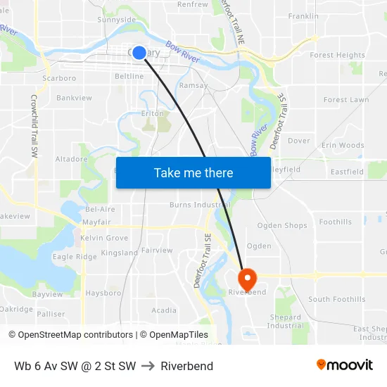 Wb 6 Av SW @ 2 St SW to Riverbend map