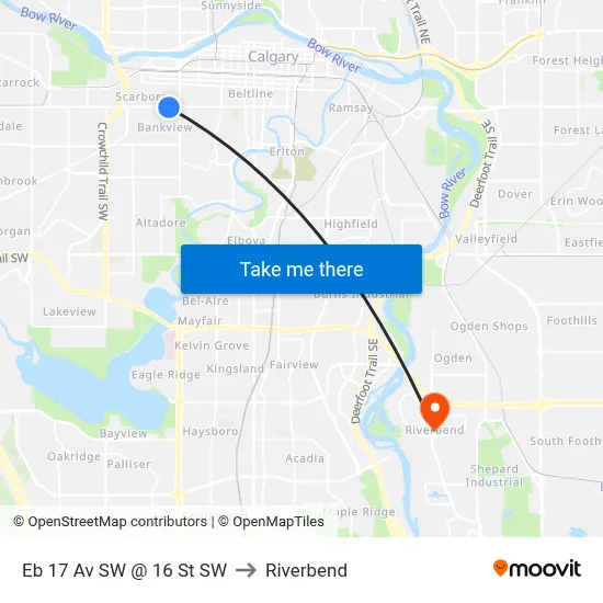 Eb 17 Av SW @ 16 St SW to Riverbend map