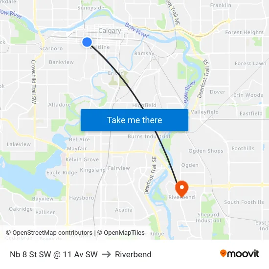 Nb 8 St SW @ 11 Av SW to Riverbend map