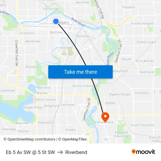 Eb 5 Av SW @ 5 St SW to Riverbend map