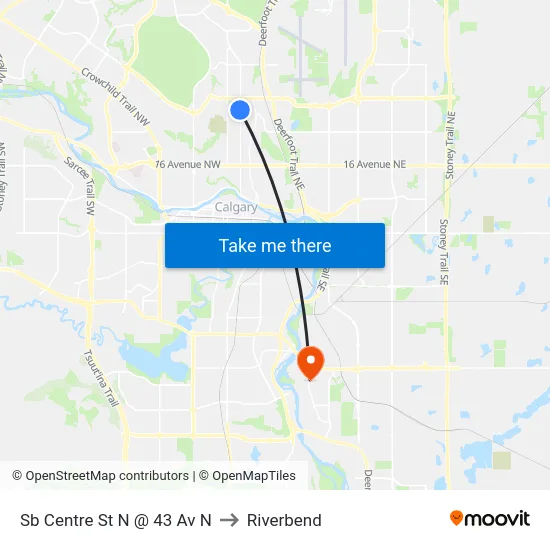 Sb Centre St N @ 43 Av N to Riverbend map