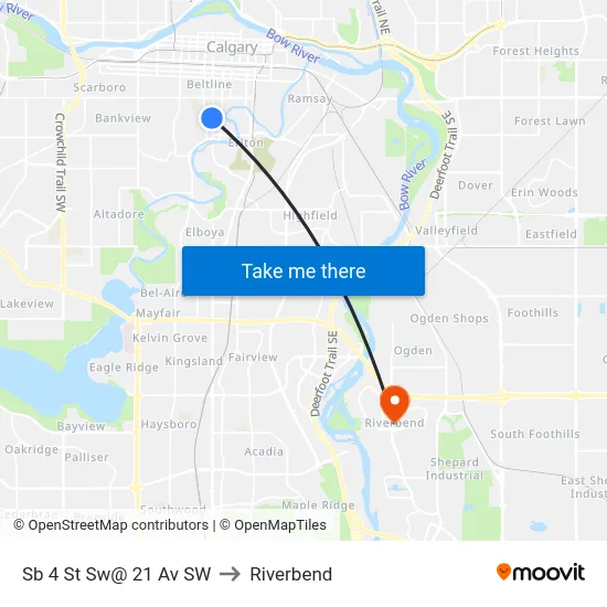 Sb 4 St Sw@ 21 Av SW to Riverbend map