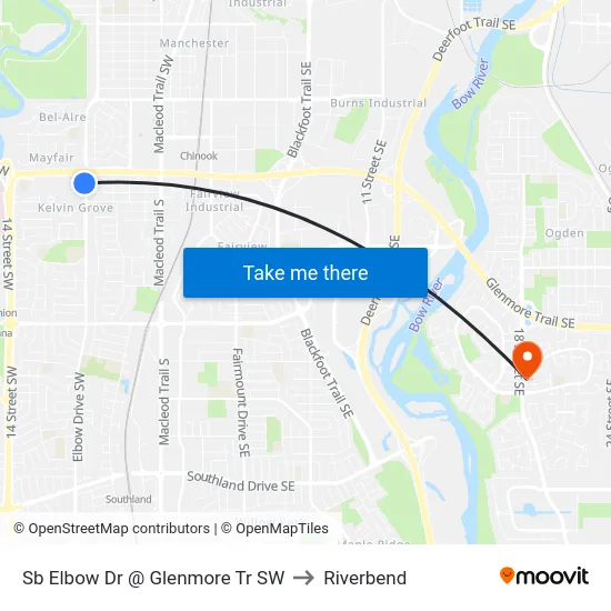 Sb Elbow Dr @ Glenmore Tr SW to Riverbend map