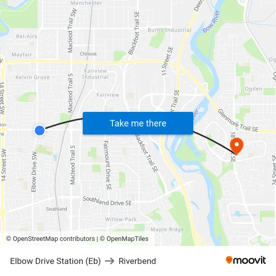 Elbow Drive Station (Eb) to Riverbend map