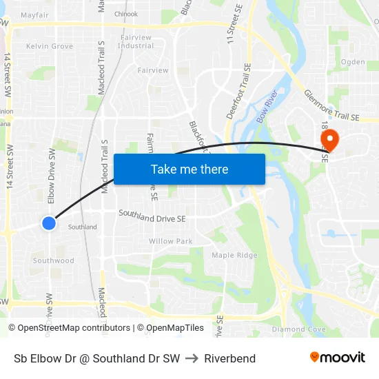 Sb Elbow Dr @ Southland Dr SW to Riverbend map