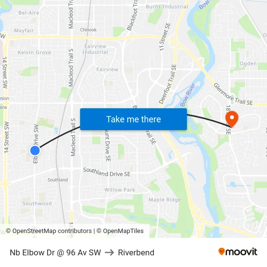 Nb Elbow Dr @ 96 Av SW to Riverbend map