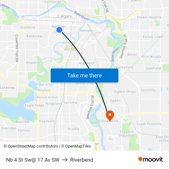 Nb 4 St Sw@ 17 Av SW to Riverbend map