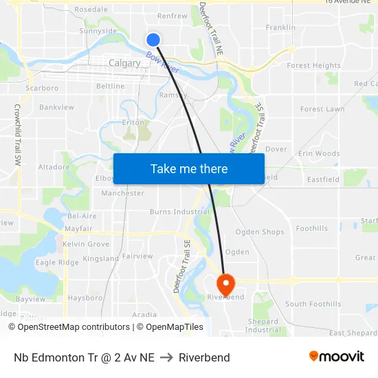 Nb Edmonton Tr @ 2 Av NE to Riverbend map