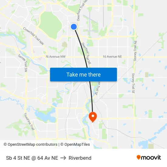 Sb 4 St NE @ 64 Av NE to Riverbend map