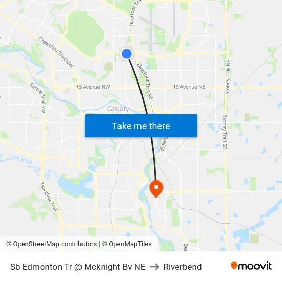 Sb Edmonton Tr @ Mcknight Bv NE to Riverbend map