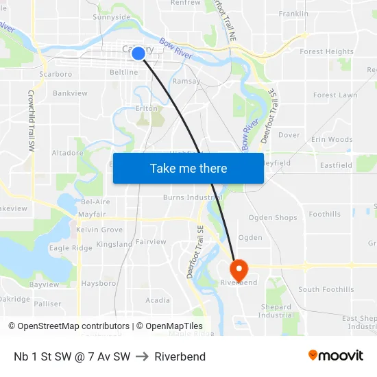 Nb 1 St SW @ 7 Av SW to Riverbend map