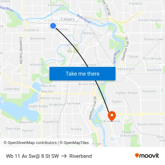 Wb 11 Av Sw@ 8 St SW to Riverbend map