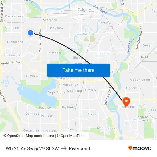 Wb 26 Av Sw@ 29 St SW to Riverbend map