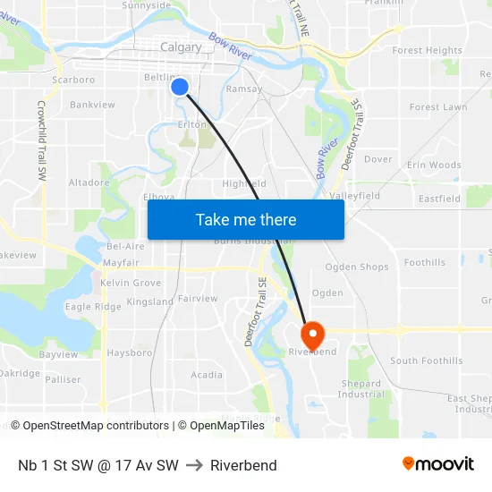Nb 1 St SW @ 17 Av SW to Riverbend map