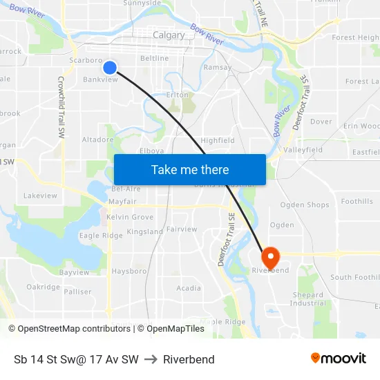 Sb 14 St Sw@ 17 Av SW to Riverbend map
