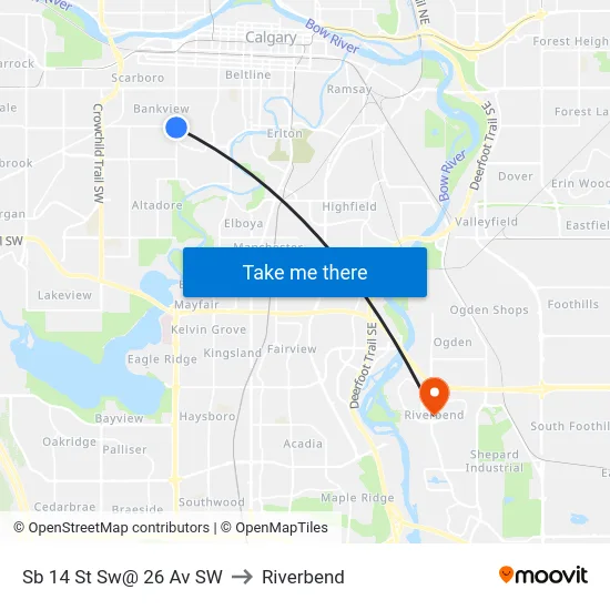 Sb 14 St Sw@ 26 Av SW to Riverbend map