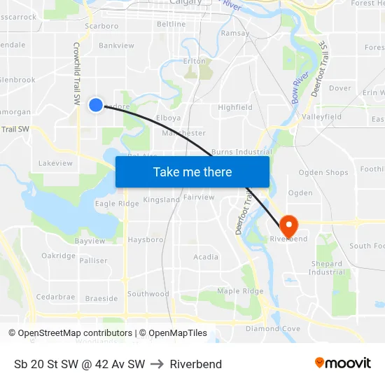 Sb 20 St SW @ 42 Av SW to Riverbend map