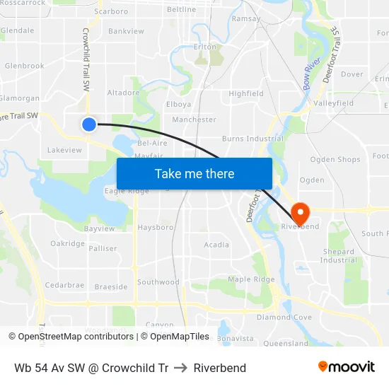 Wb 54 Av SW @ Crowchild Tr to Riverbend map