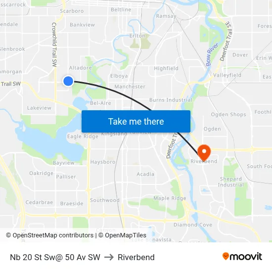 Nb 20 St Sw@ 50 Av SW to Riverbend map