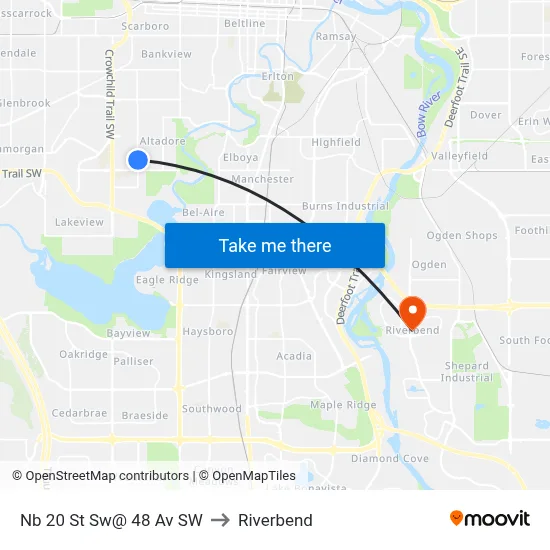 Nb 20 St Sw@ 48 Av SW to Riverbend map