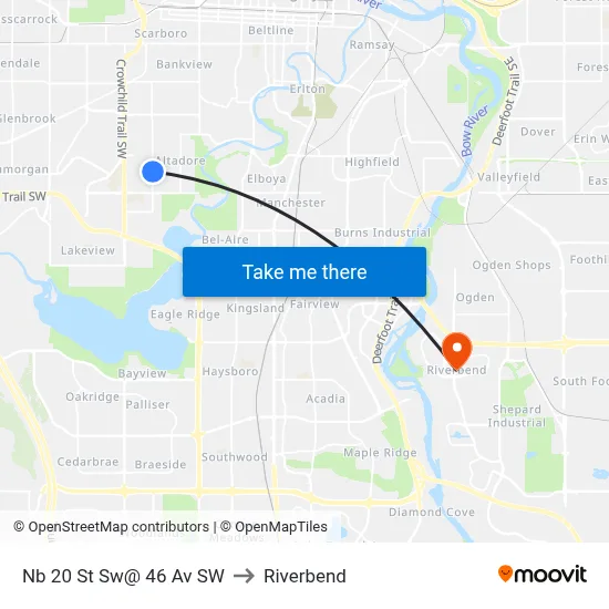 Nb 20 St Sw@ 46 Av SW to Riverbend map