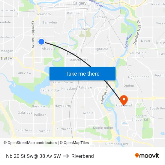 Nb 20 St Sw@ 38 Av SW to Riverbend map