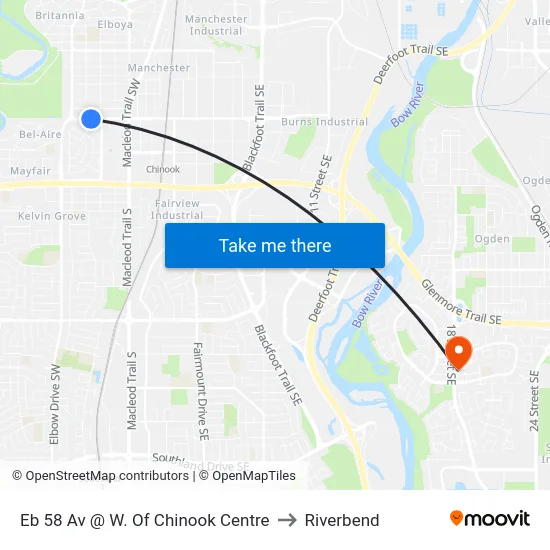 Eb 58 Av @ W. Of Chinook Centre to Riverbend map