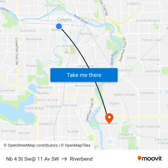 Nb 4 St Sw@ 11 Av SW to Riverbend map