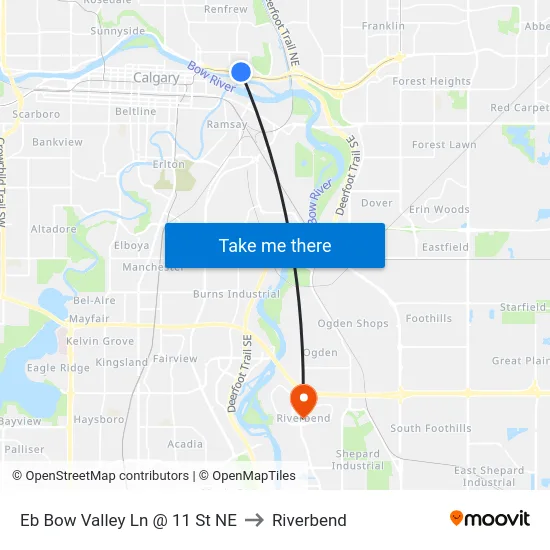 Eb Bow Valley Ln @ 11 St NE to Riverbend map