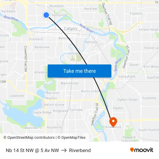 Nb 14 St NW @ 5 Av NW to Riverbend map