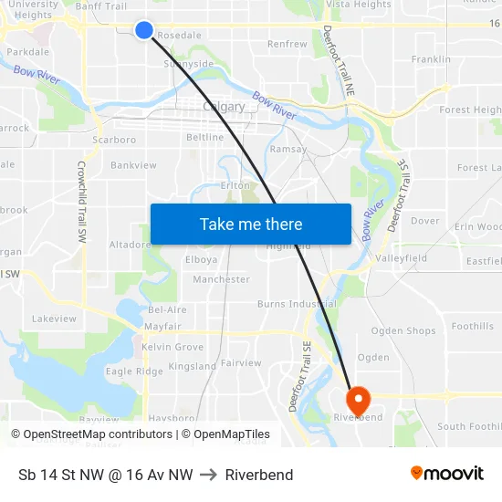 Sb 14 St NW @ 16 Av NW to Riverbend map
