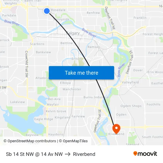 Sb 14 St NW @ 14 Av NW to Riverbend map