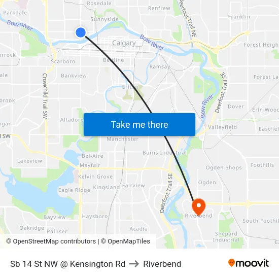 Sb 14 St NW @ Kensington Rd to Riverbend map