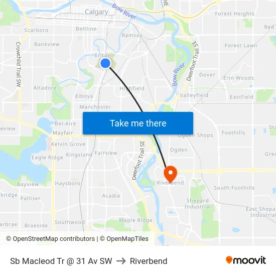Sb Macleod Tr @ 31 Av SW to Riverbend map