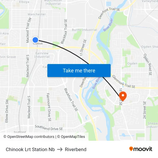 Chinook Lrt Station Nb to Riverbend map