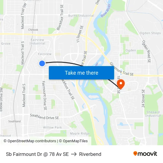 Sb Fairmount Dr @ 78 Av SE to Riverbend map