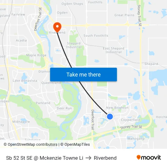 Sb 52 St SE @ Mckenzie Towne Li to Riverbend map