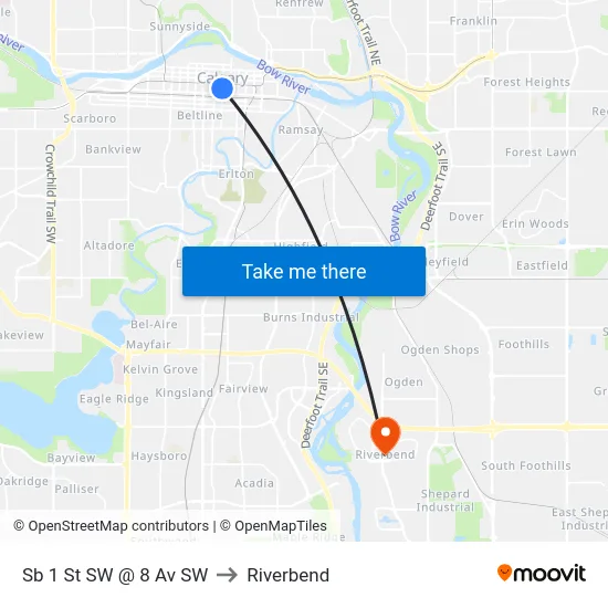 Sb 1 St SW @ 8 Av SW to Riverbend map