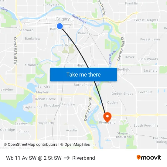 Wb 11 Av SW @ 2 St SW to Riverbend map