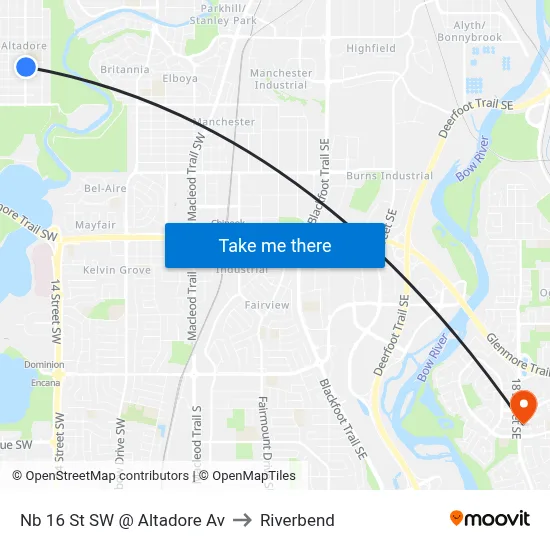 Nb 16 St SW @ Altadore Av to Riverbend map