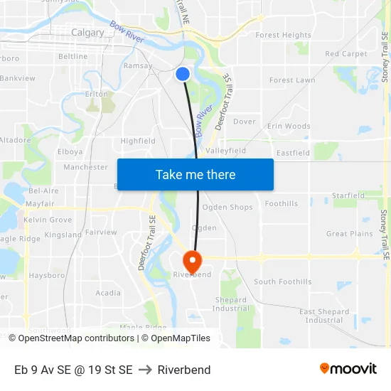 Eb 9 Av SE @ 19 St SE to Riverbend map