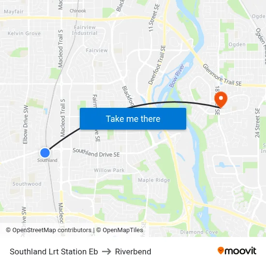 Southland Lrt Station Eb to Riverbend map