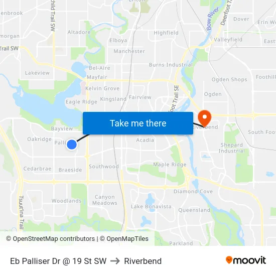 Eb Palliser Dr @ 19 St SW to Riverbend map