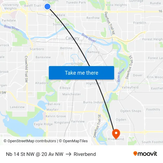 Nb 14 St NW @ 20 Av NW to Riverbend map