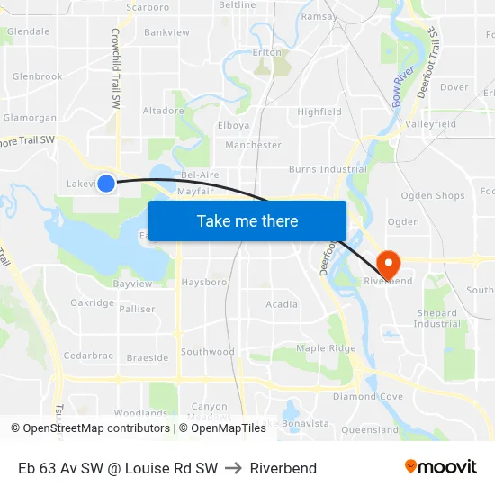 Eb 63 Av SW @ Louise Rd SW to Riverbend map