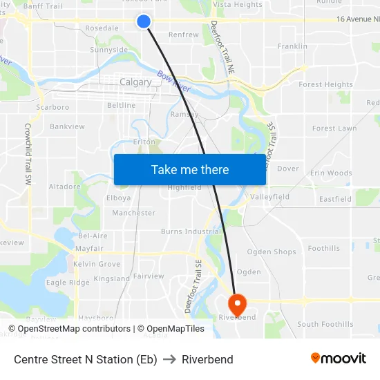 Centre Street N Station (Eb) to Riverbend map