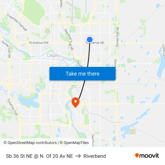 Sb 36 St NE @ N. Of 20 Av NE to Riverbend map